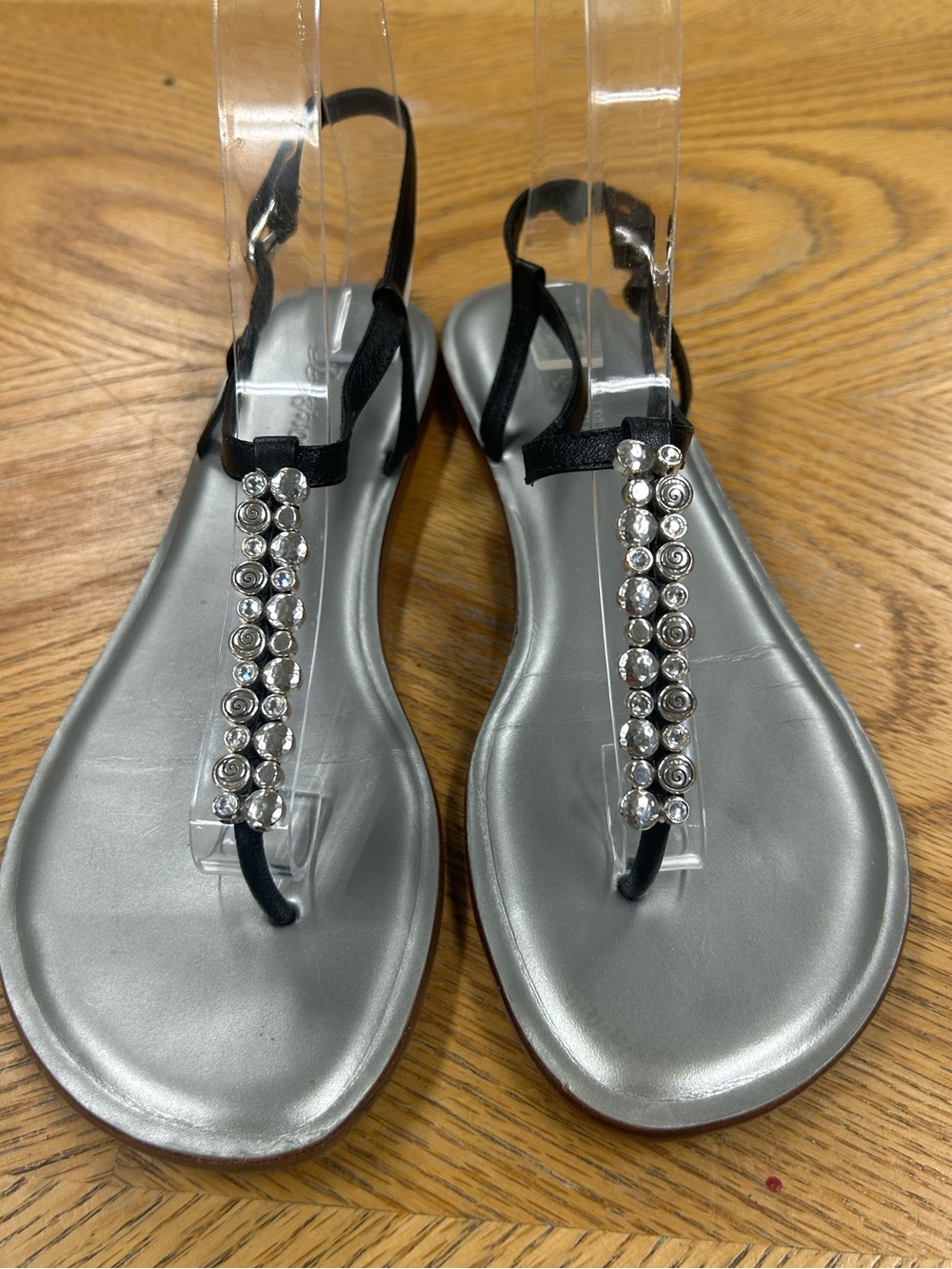 Brighton Oracle Black and Silver Embellished T-Strap Sandals. Size 7 MSRP $155